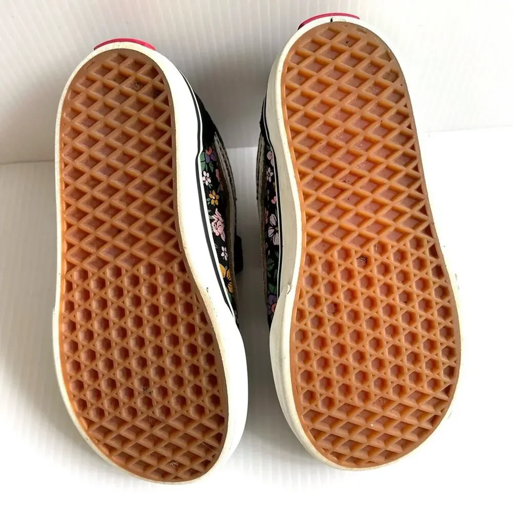 VANS Old Skool Floral Sneakers Toddler Size 1 Black Velcro Retro Skater Suede - Picture 3 of 9